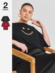 Simply Be Black/Red 2 Pack of Graphic Tees - Image 1 of 5