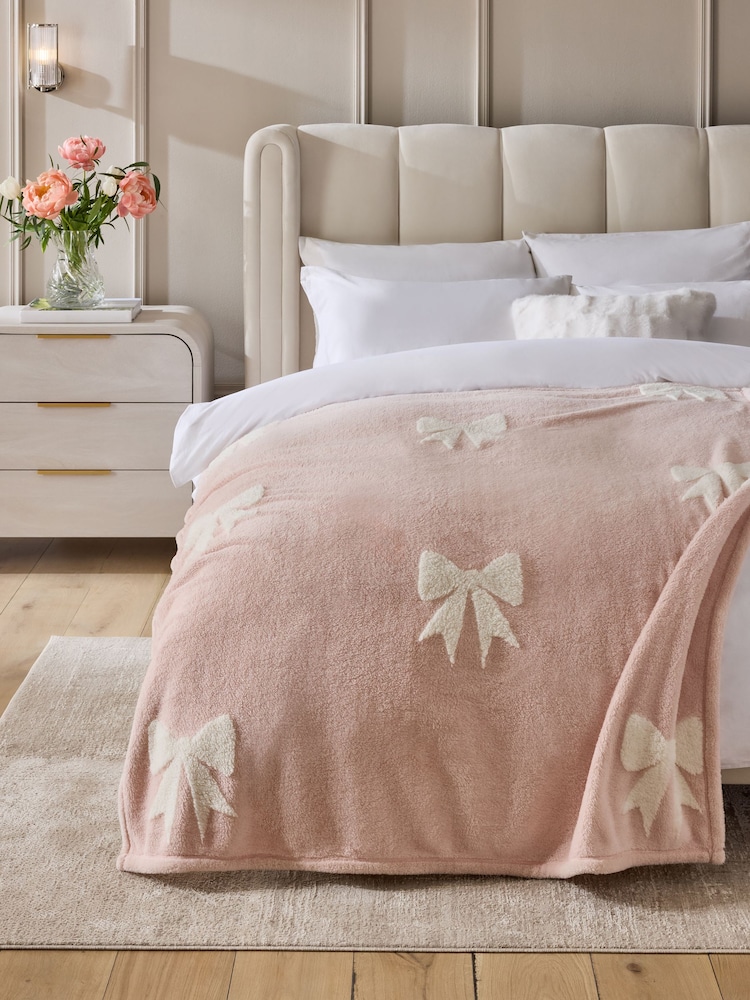 Pink Carved Fleece Bows Throw - Image 1 of 6 Pink Carved Fleece Bows Throw - Image 1 of 6