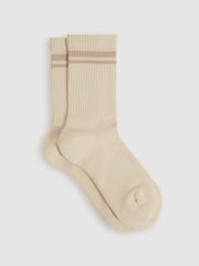 Reiss Cream Helena Cotton-Blend Striped Crew Socks - Image 1 of 3