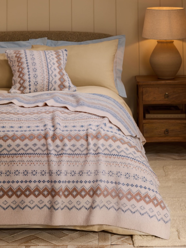 Natural Fairisle Pattern Knit Throw - Image 1 of 4 Natural Fairisle Pattern Knit Throw - Image 1 of 4