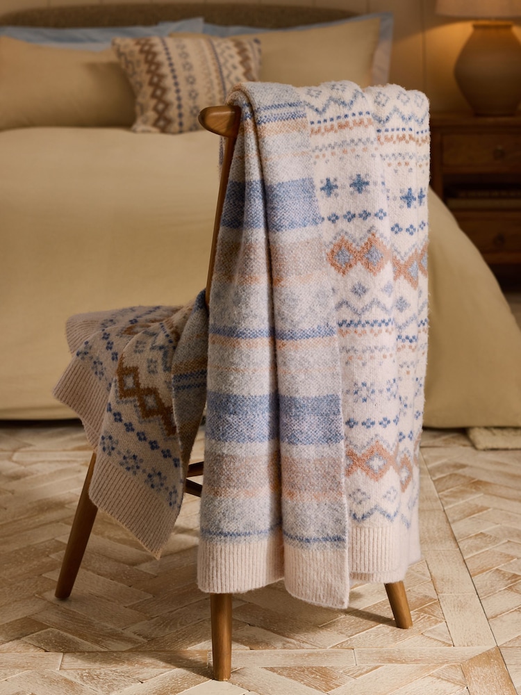 Natural Fairisle Pattern Knit Throw - Image 2 of 4 Natural Fairisle Pattern Knit Throw - Image 2 of 4