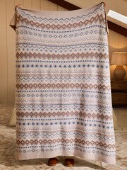 Natural Fairisle Pattern Knit Throw - Image 3 of 4