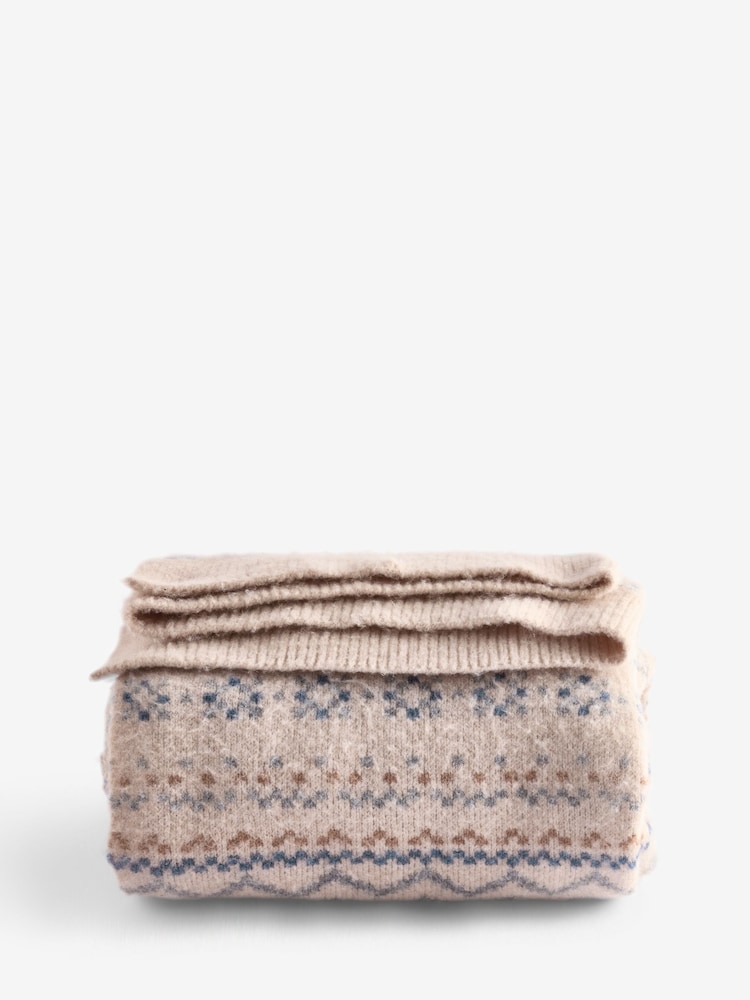 Natural Fairisle Pattern Knit Throw - Image 5 of 5 Natural Fairisle Pattern Knit Throw - Image 5 of 5