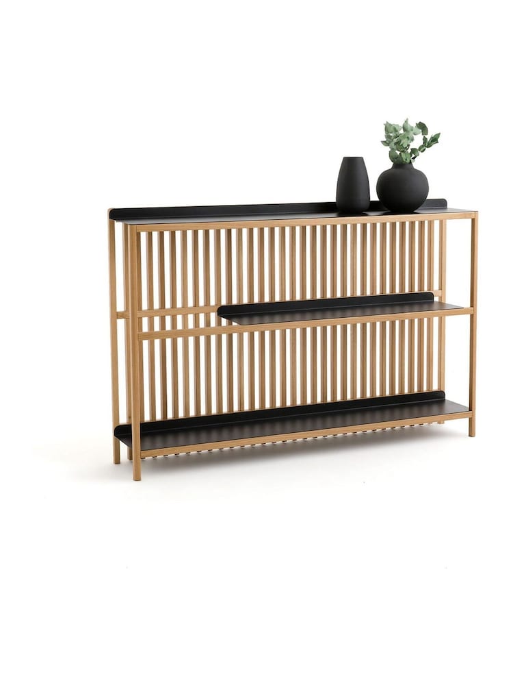 La Redoute Intérieurs Oak Jac Solid & Metal Slatted Console Table - Image 2 of 5