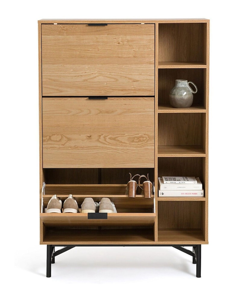 La Redoute Intérieurs Wood and Metal Jarta Ash Veneer 3-Door Shoe Cabinet - Image 2 of 6
