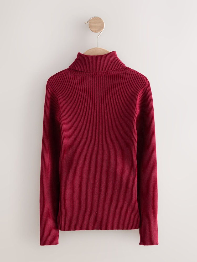 Berry Red Roll Neck Knit Jumper (3-16yrs) - Image 2 of 4