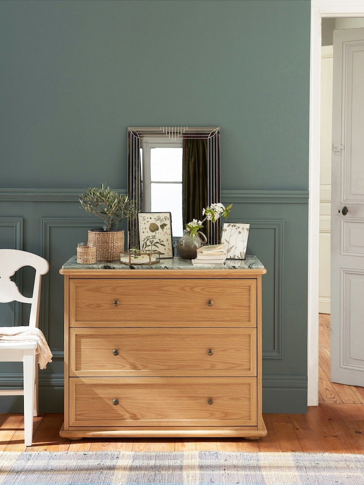 La Redoute Intérieurs Natural Ajulne Oak & Marble Chest of 3 Drawers - Image 1 of 7