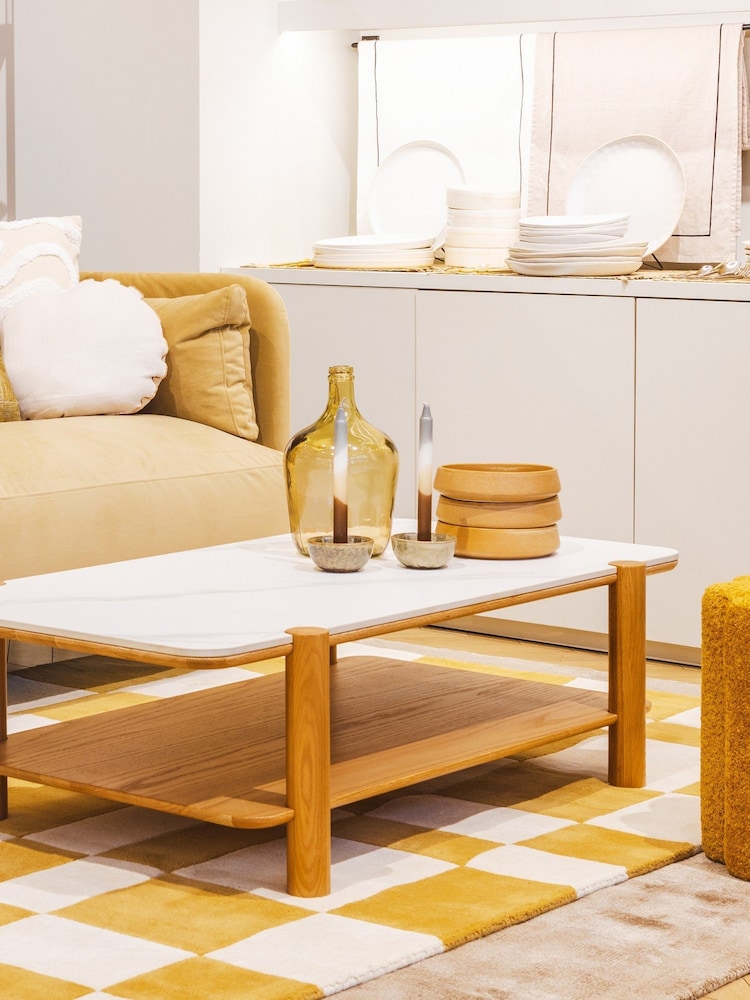 La Redoute Intérieurs Marble Ambre Oak and Reconstituted Marble Coffee Table - Image 2 of 6