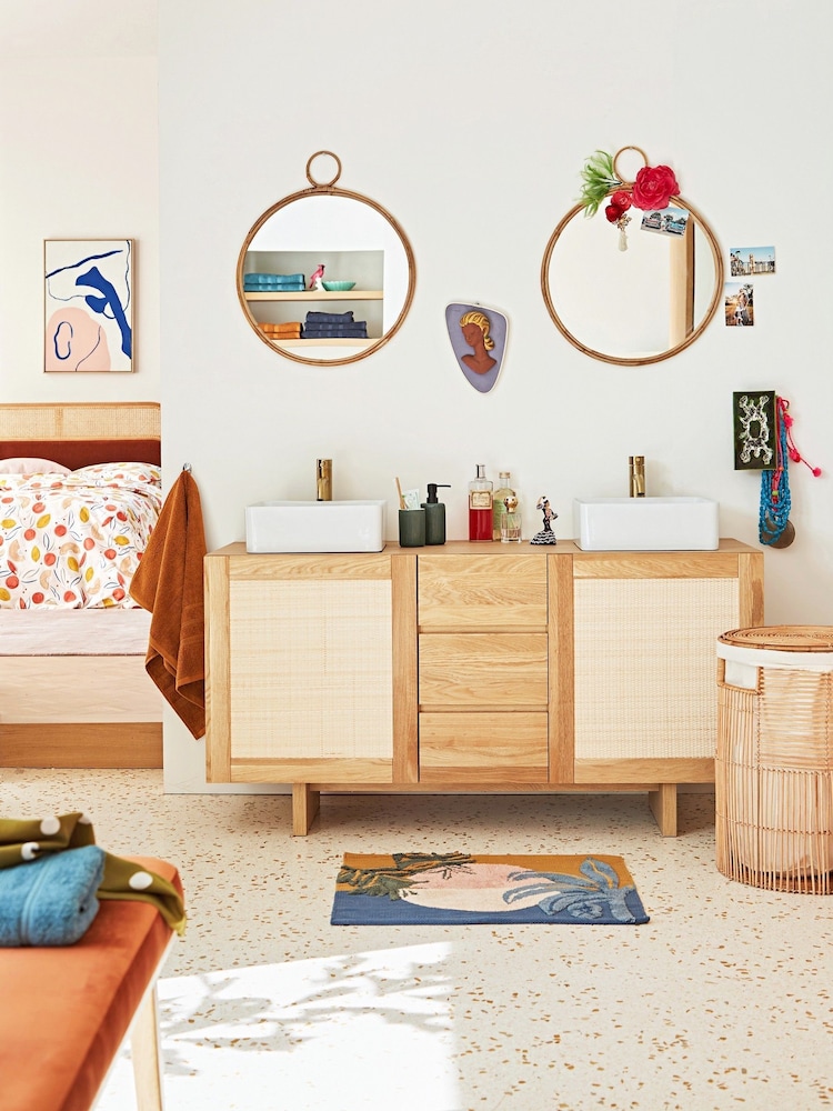 La Redoute Intérieurs Natural Arty Long Oak and Cane Double Bathroom Vanity Unit - Image 2 of 7