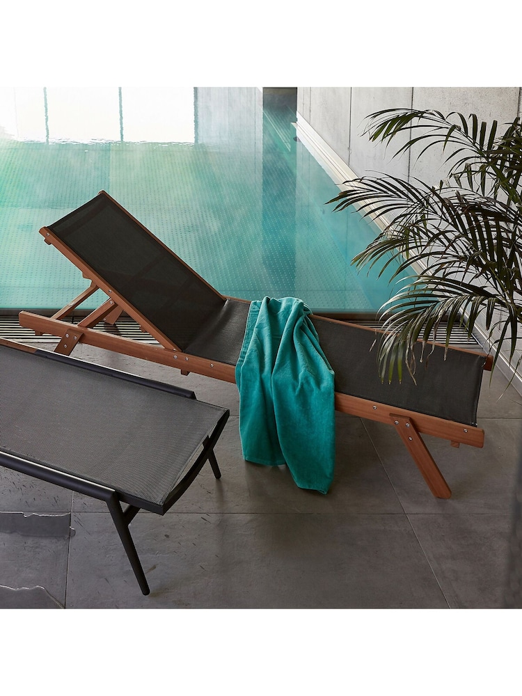La Redoute Intérieurs Grey Wood Aurette Eucalyptus and Fabric Garden Sun Lounger - Image 1 of 5