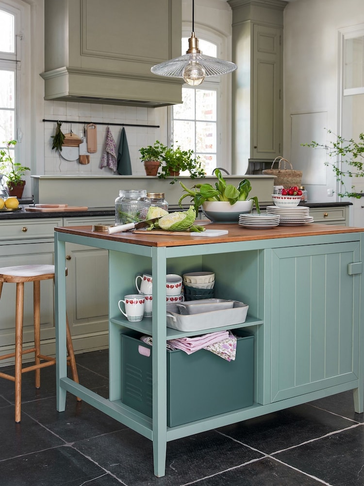 La Redoute Intérieurs Green Natural Carlos Solid Pine Kitchen Island - Image 1 of 7