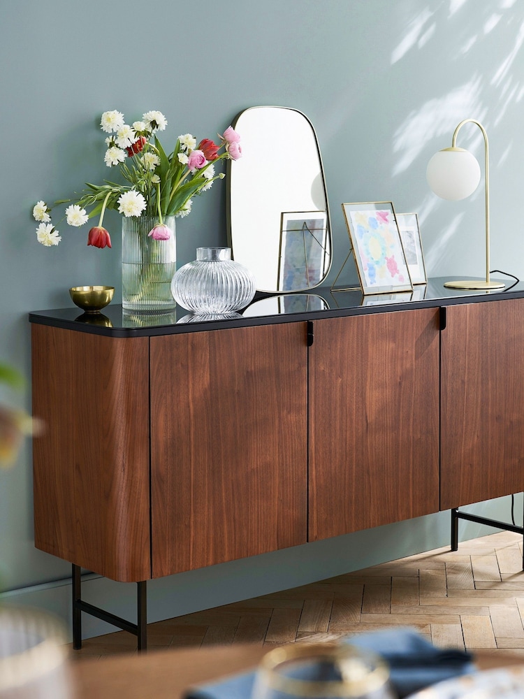 La Redoute Intérieurs Walnut Helina 3-Door Walnut Veneer & Glass Sideboard - Image 1 of 6