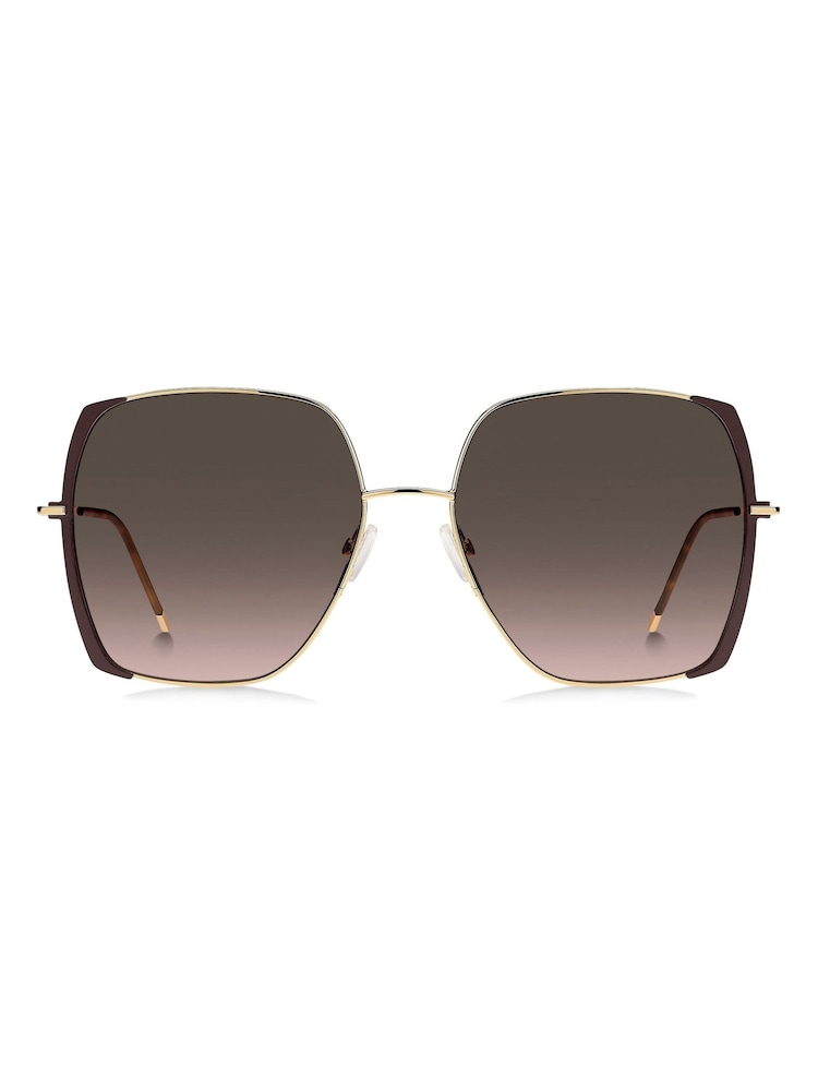 BOSS Brown Oversized Gold Square Sunglasses - Image 1 of 4