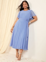Hellblau - Friends Like These Angel Sleeve Chiffon Pleat Midi Dress - Bild 1 von 5