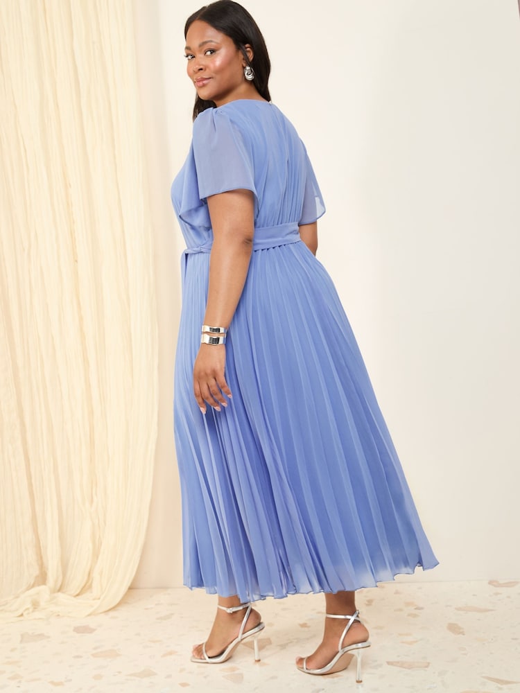 Hellblau - Friends Like These Angel Sleeve Chiffon Pleat Midi Dress - Bild 5 von 5