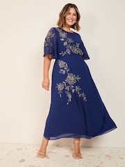 Friends Like These Navy Chiffon Angel Sleeve Embellished Midi Dress - Image 1 of 4