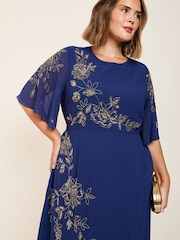 Friends Like These Navy Chiffon Angel Sleeve Embellished Midi Dress - Image 2 of 4