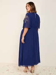 Friends Like These Navy Chiffon Angel Sleeve Embellished Midi Dress - Image 4 of 4