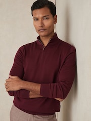 Reiss Claret Red Blackhall Merino Wool Half-Zip Funnel Neck Jumper - Image 1 of 6