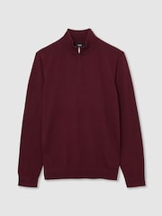 Reiss Claret Red Blackhall Merino Wool Half-Zip Funnel Neck Jumper - Image 2 of 6