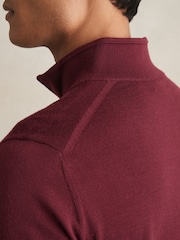 Reiss Claret Red Blackhall Merino Wool Half-Zip Funnel Neck Jumper - Image 5 of 6