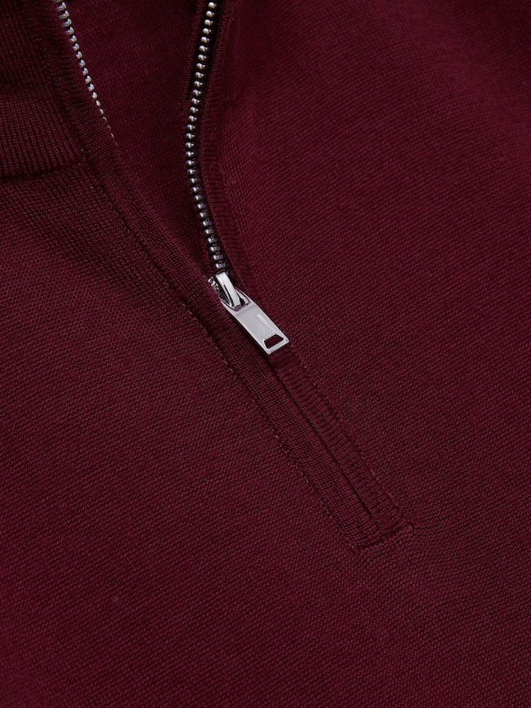 Reiss Claret Red Blackhall Merino Wool Half-Zip Funnel Neck Jumper - Image 6 of 6