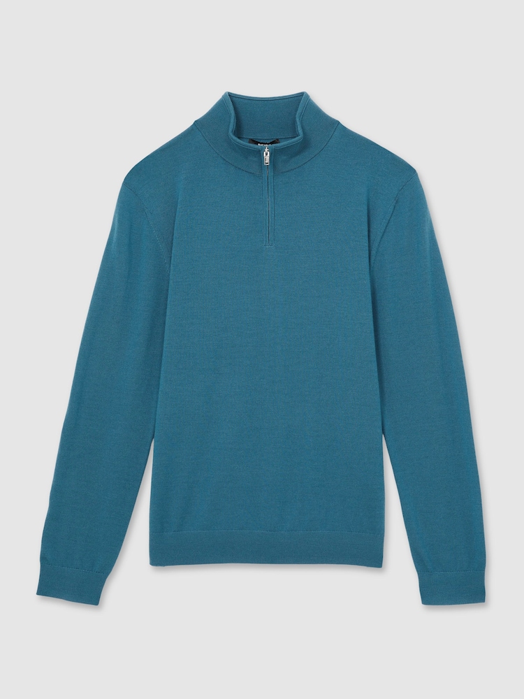 Dunkles Petrolblau - Reiss Blackhall Pullover aus Merinowolle mit Trichterhals und halbem Reißverschluss - Bild 2 von 6 Dunkles Petrolblau - Reiss Blackhall Pullover aus Merinowolle mit Trichterhals und halbem Reißverschluss - Bild 2 von 6