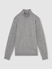 Reiss Warm Grey Melange Blackhall Merino Wool Half-Zip Funnel Neck Jumper - Image 2 of 6