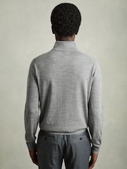 Reiss Warm Grey Melange Blackhall Merino Wool Half-Zip Funnel Neck Jumper - Image 4 of 6