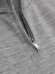 Reiss Warm Grey Melange Blackhall Merino Wool Half-Zip Funnel Neck Jumper - Image 6 of 6