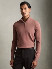 Reiss Dusty Blush Pink Blackhall Merino Wool Half-Zip Funnel Neck Jumper - Image 1 of 7
