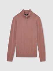 Reiss Dusty Blush Pink Blackhall Merino Wool Half-Zip Funnel Neck Jumper - Image 2 of 7