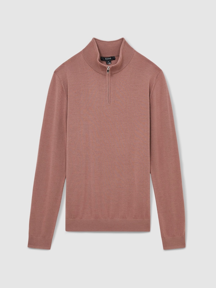 Reiss Dusty Blush Pink Blackhall Merino Wool Half-Zip Funnel Neck Jumper - Image 2 of 7