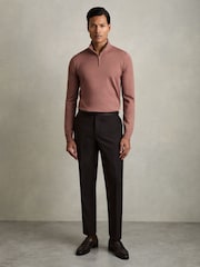 Reiss Dusty Blush Pink Blackhall Merino Wool Half-Zip Funnel Neck Jumper - Image 3 of 7