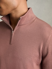 Reiss Dusty Blush Pink Blackhall Merino Wool Half-Zip Funnel Neck Jumper - Image 5 of 7