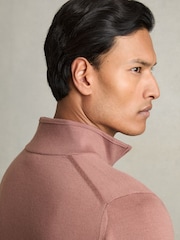 Reiss Dusty Blush Pink Blackhall Merino Wool Half-Zip Funnel Neck Jumper - Image 6 of 7