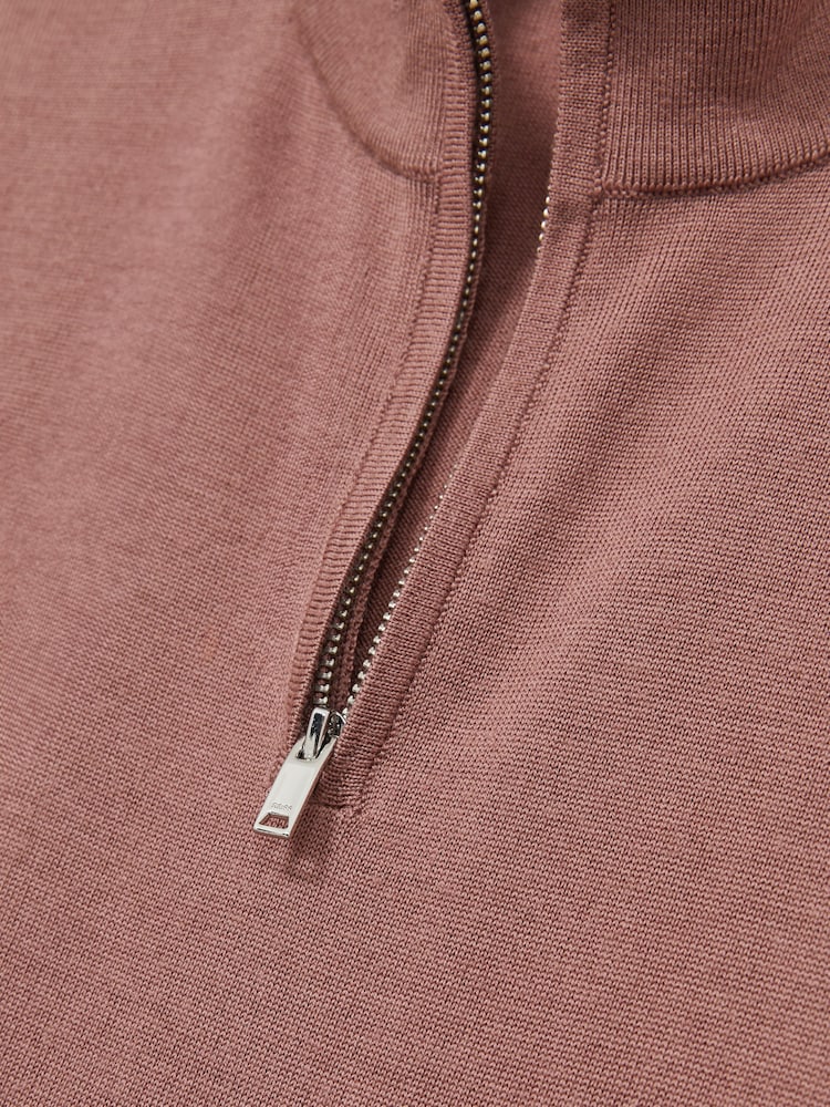 Reiss Dusty Blush Pink Blackhall Merino Wool Half-Zip Funnel Neck Jumper - Image 7 of 7