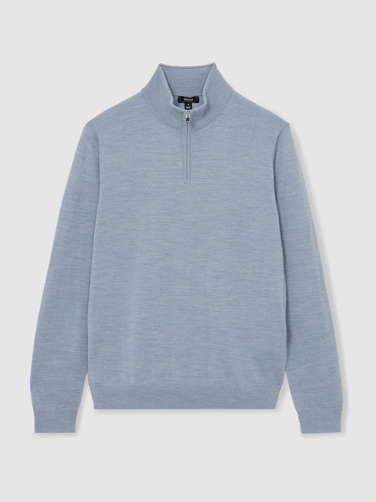 Zartes Blau meliert - Reiss Blackhall Pullover aus Merinowolle mit Trichterhals und halbem Reißverschluss - Bild 2 von 8 Zartes Blau meliert - Reiss Blackhall Pullover aus Merinowolle mit Trichterhals und halbem Reißverschluss - Bild 2 von 8