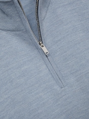 Reiss Soft Blue Melange Blackhall Merino Wool Half-Zip Jumper - Image 8 of 8