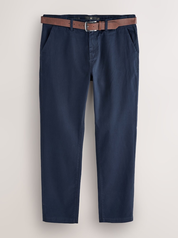 Navy Blue/Grey Charcoal Slim Fit Belted Soft Touch Chino Trousers 2 Pack - Image 2 of 6 Navy Blue/Grey Charcoal Slim Fit Belted Soft Touch Chino Trousers 2 Pack - Image 2 of 6