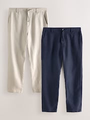 Navy/Stone Signature 100% Linen Chino Trousers 2 Pack - Image 1 of 19
