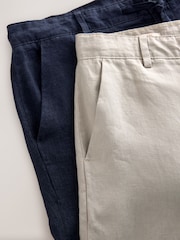 Navy/Stone Signature 100% Linen Chino Trousers 2 Pack - Image 18 of 19