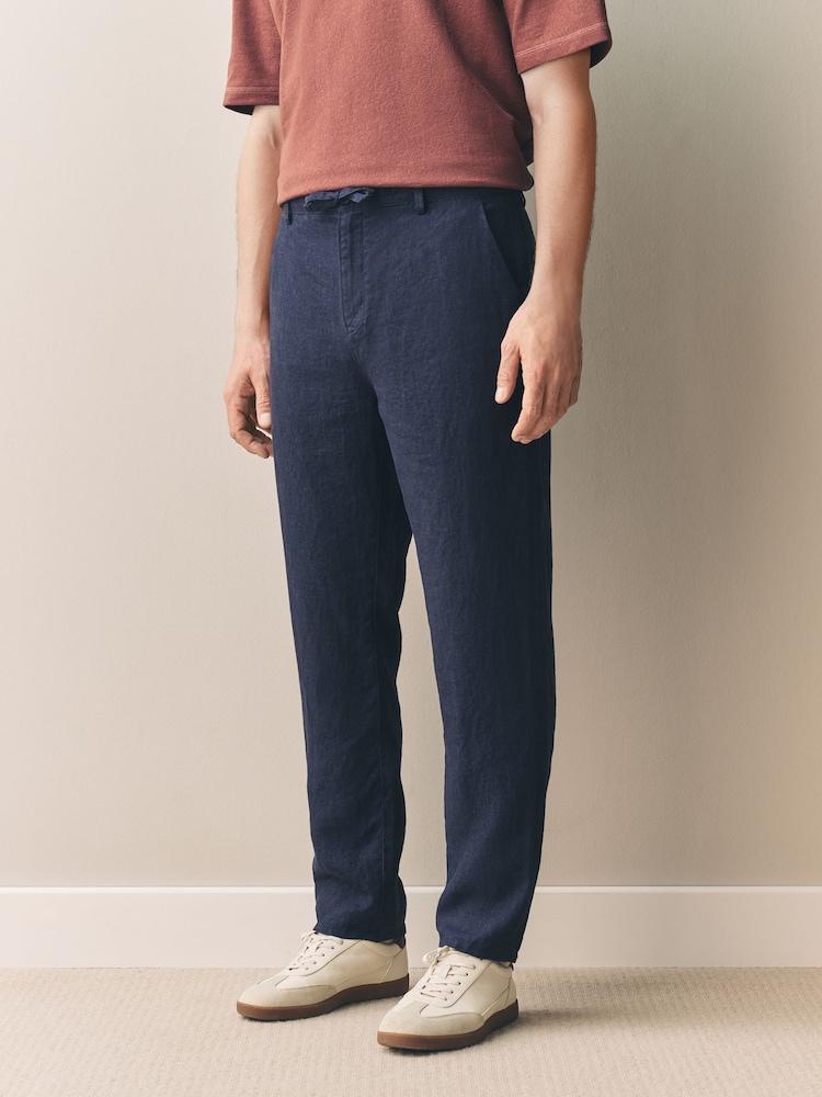 Navy/Stone Signature 100% Linen Chino Trousers 2 Pack - Image 2 of 19