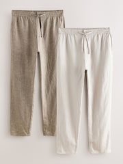 Neutral/Stone Signature 100% Linen Chino Trousers 2 Pack - Image 1 of 14