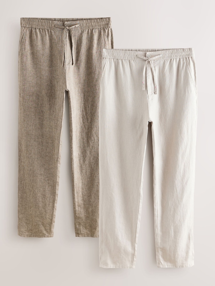 Neutral/Stone Signature 100% Linen Chino Trousers 2 Pack - Image 1 of 14