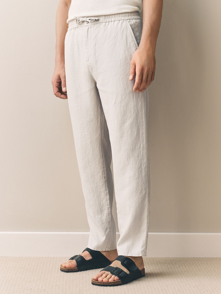 Neutral/Stone Signature 100% Linen Chino Trousers 2 Pack - Image 2 of 14