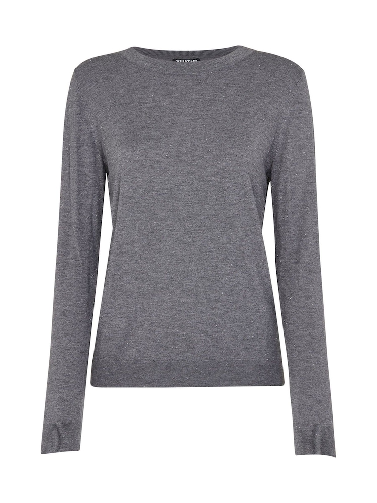 Whistles Grey Annie Sparkle Crew Neck Jumper - Image 5 of 5
