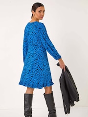 Roman Blue Abstract V-Neck Short Dress - Image 3 of 5