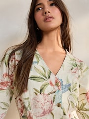 Floral Printed V-Neck 100% Cotton Denim Dress - Image 4 of 7
