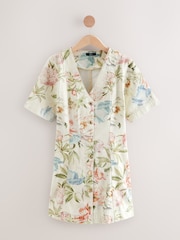 Floral Printed V-Neck 100% Cotton Denim Dress - Image 5 of 7